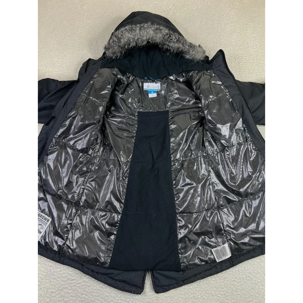 Columbia Parka Coat Youth 10/12 Gray Omni-Tech Faux Fur Hooded Insulated‎ Winter